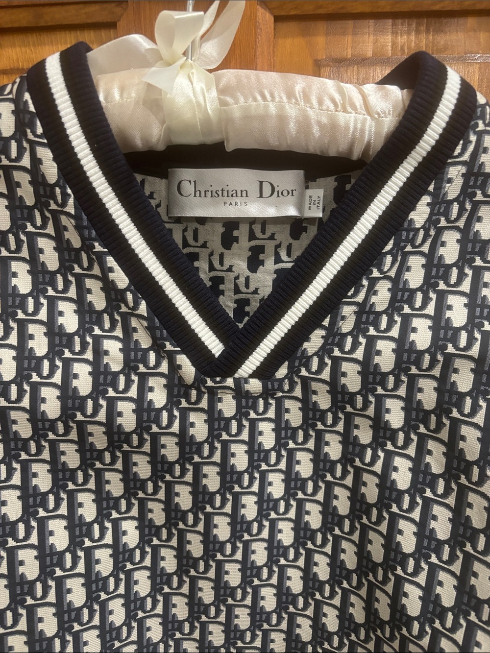 Christian Dior Monogram V-Neck Sweater Vest in Navy & Cream